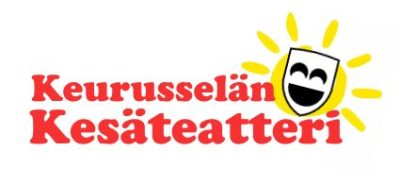Keurusselän kesäteatterin logo jossa teksti punaisella ja iloinen naamarikuva
